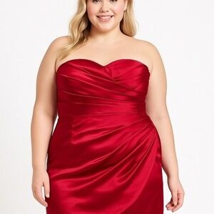 Bill Levkoff Red Strapless Ruched Satin Formal Dress Size 20 Plus Size Dress